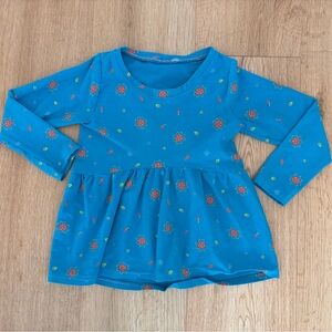 Handmade peplum blue long sleeve shirt 2-3T EUC